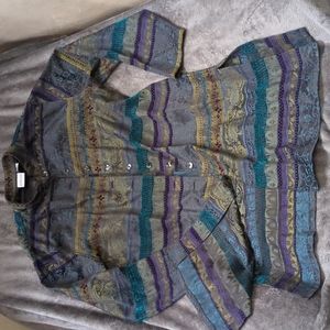 Chico's tapestry button up midi jacket tunic shirt dress size 2